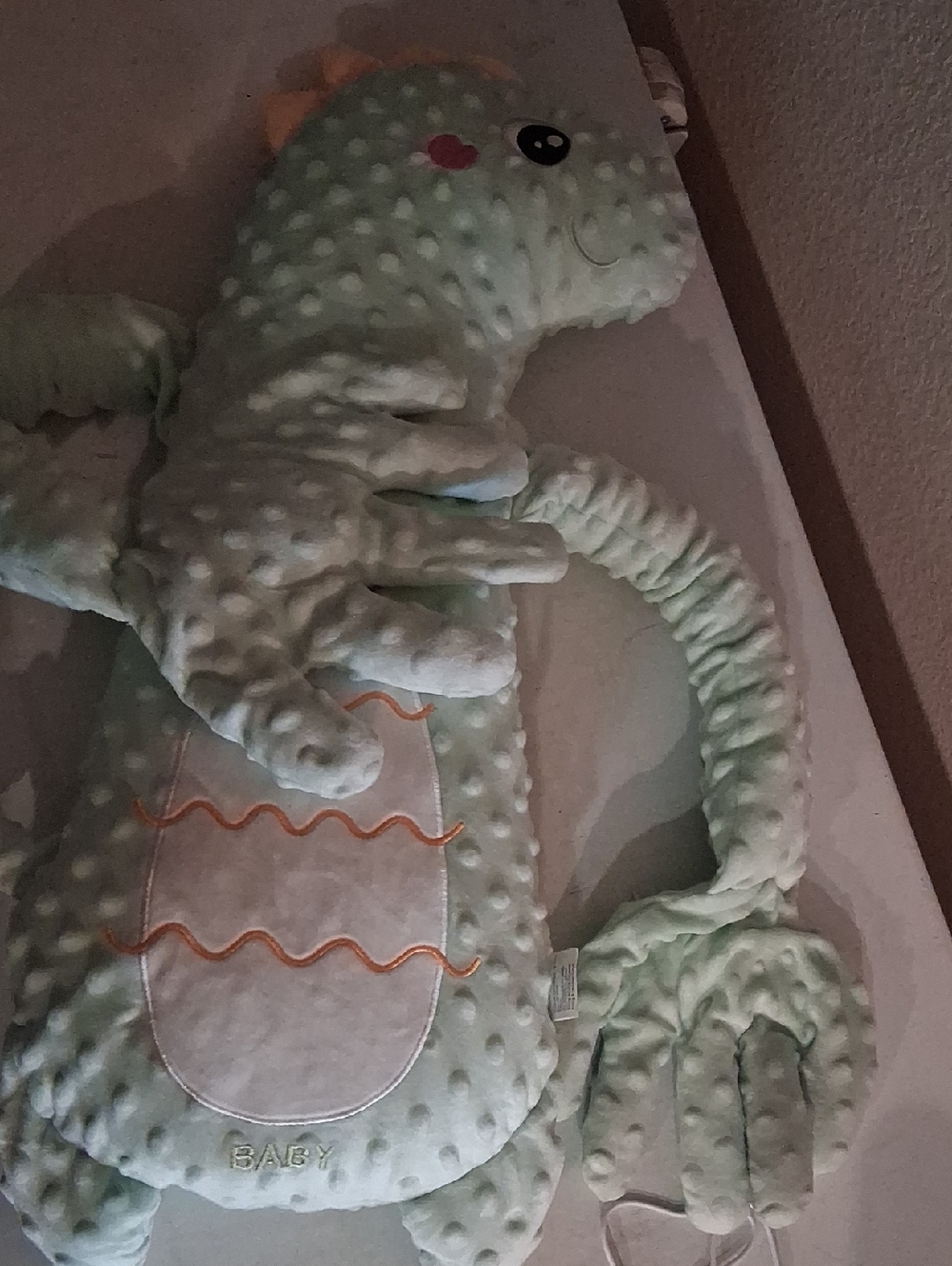 Plush Baby Patting And Soothing Pillow in Mint with Orange Accents